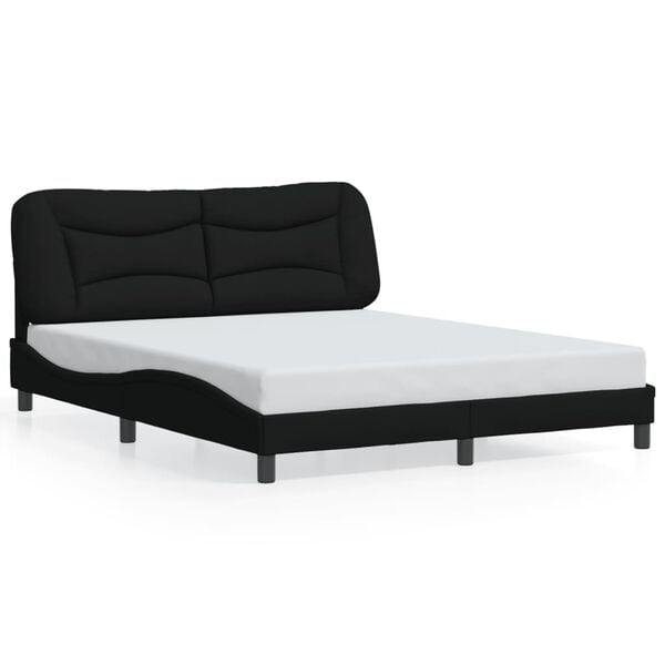 vidaXL Bed Frame Black Polyester, metal, solid pine wood, plywood Queen