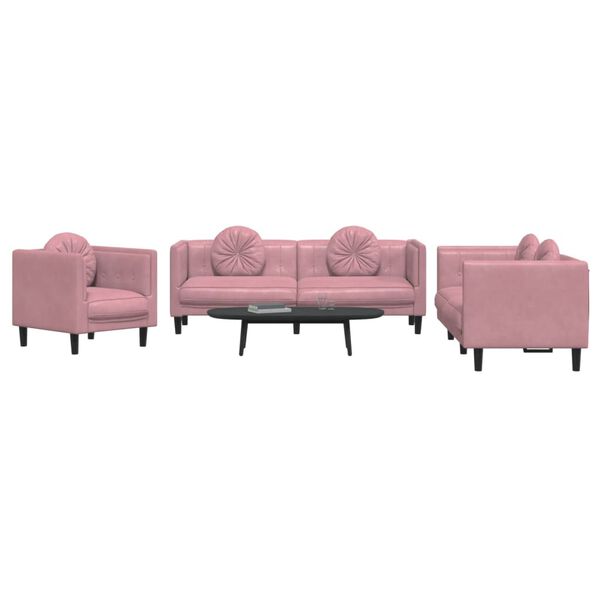 vidaXL Sofa Set Pink Velvet (100% polyester), plywood, solid wood