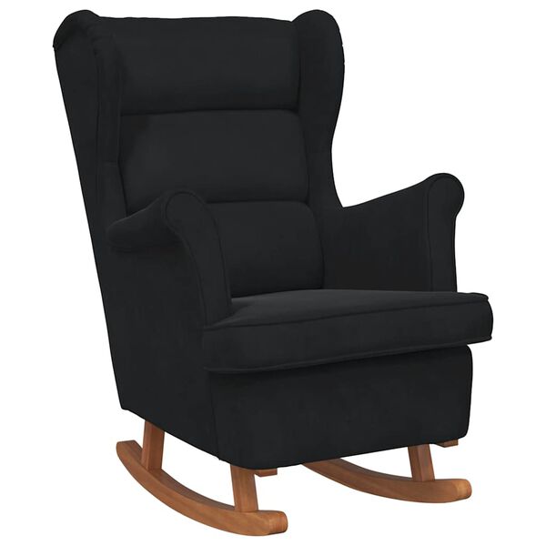 vidaXL Rocking Chair Black Velvet, Solid Rubber Wood Standard