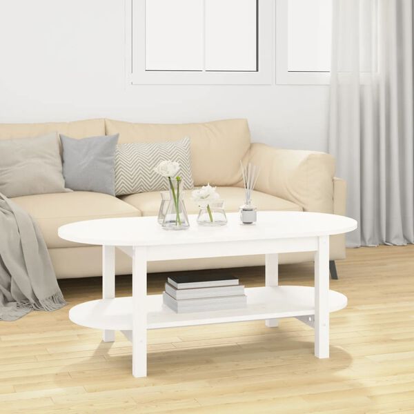vidaXL Coffee Table White Solid pine wood Coffee Table Oblong Rustic