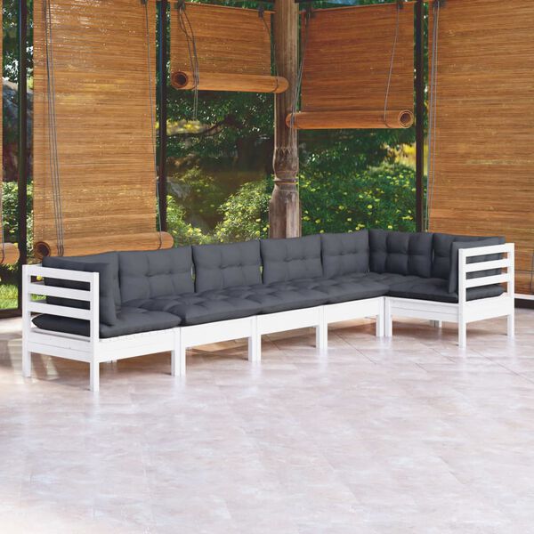 vidaXL Garden Lounge Set White Solid pinewood, fabric (100% polyester)