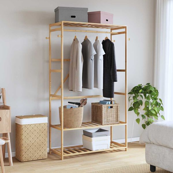 vidaXL Clothes Rack Bamboo Bamboo with varnished finish Large