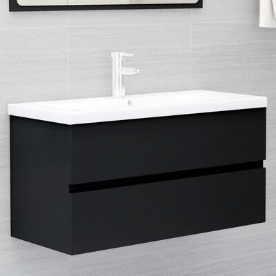 vidaXL 2 Piece Bathroom Furniture Set Black Engineered Wood