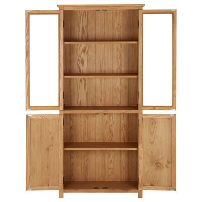 vidaXL Bookcase with 4 Doors 31.5"x13.8"x70.9" Solid Oak Wood and Glass