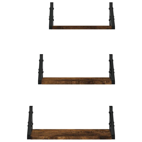 vidaXL 3 Piece Wall Shelf Set Smoked Oak Engineered Wood