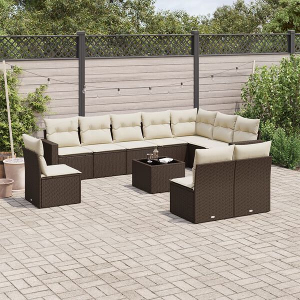vidaXL Garden Sofa Set Brown, Cream White