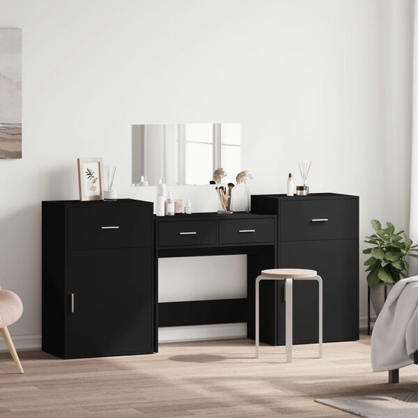 vidaXL Dressing Table Set Black Engineered wood, glass Dressing Table Set