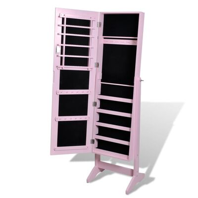 vidaXL Free Standing Jewelry Cabinet with Mirror Pink