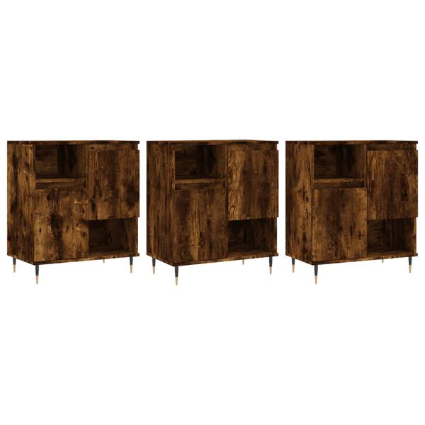 vidaXL Sideboard Set of 3 Smoked Oak Engineered Wood Medium Sideboard