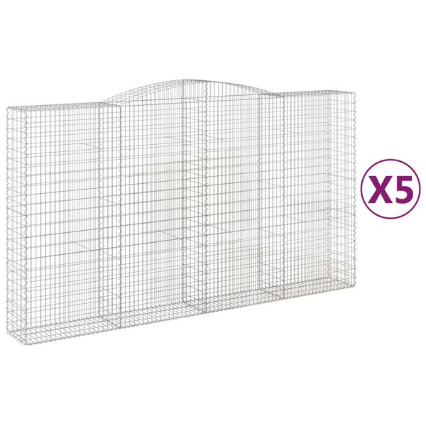 vidaXL Gabion Basket Set of 5 Silver Galvanized Iron Large