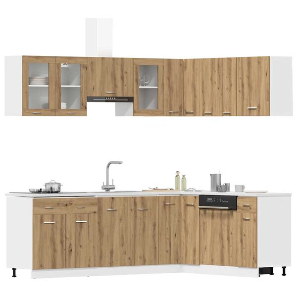 vidaXL Kitchen Cabinet Set Artisan Oak Engineered wood and glass Large