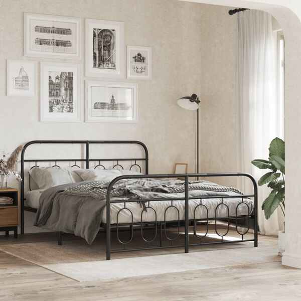 vidaXL Bed Frame Black Steel Double Bed Frame Rectangular Modern