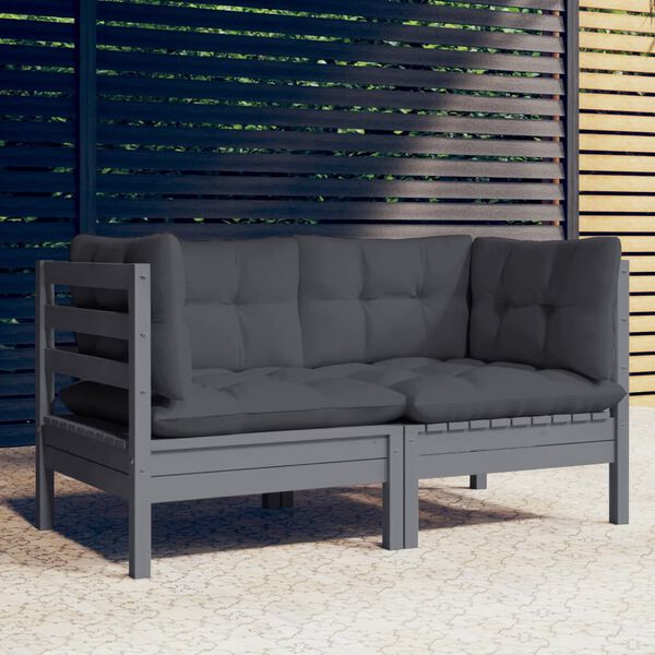 vidaXL 2-seater Garden Sofa Grey Solid pinewood, fabric (100% polyester)