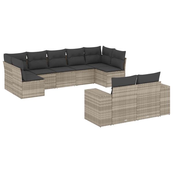 vidaXL Garden Sofa Set Light Grey PE Rattan, Powder-Coated Steel, Polyester