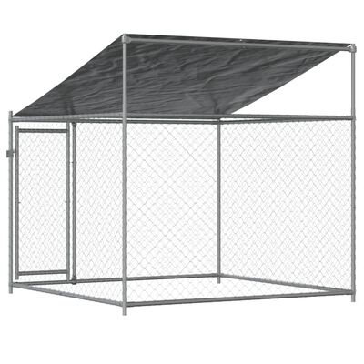 vidaXL Dog Cage with Roof and Door Gray 6.6'x6.6'x6.6' Galvanized Steel