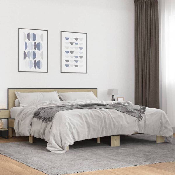 vidaXL Bed Frame Sonoma Oak Engineered wood, metal Double Durable