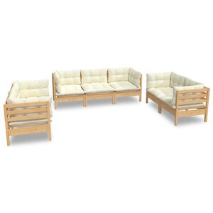 vidaXL Garden Lounge Set Cream Solid Pinewood, Polyester Large Modular