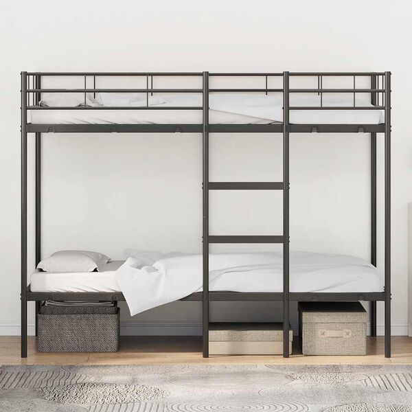 vidaXL Bunk Bed Black Steel, Mesh Fabric 39.4 x 74.8 in mattress size