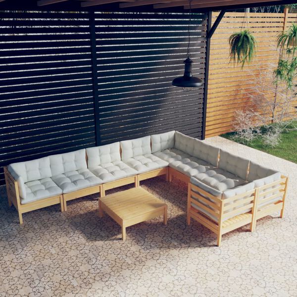 vidaXL Garden Lounge Set Cream Solid pinewood, fabric (100% polyester)