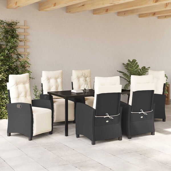 vidaXL Garden Dining Set with Cushion 7 pcs Black Poly Rattan