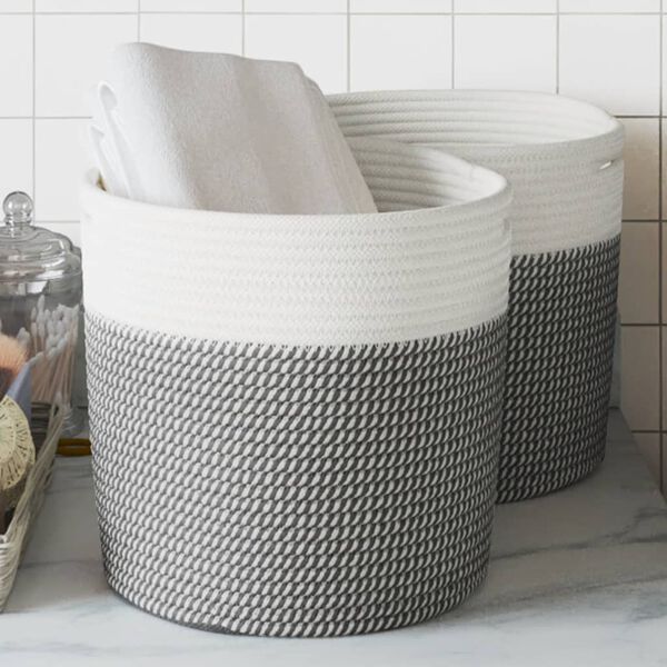 vidaXL Storage Basket Gray and White Cotton Ø11.0 x 11.0 in Foldable