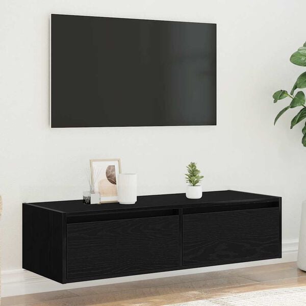 vidaXL TV Cabinet Black oak Engineered wood Small Wall mounting