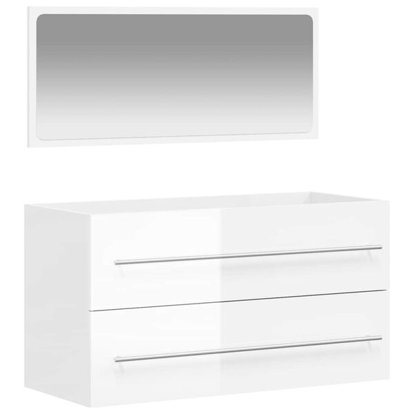 vidaXL Bathroom Cabinet With Mirror High gloss white Engineered wood