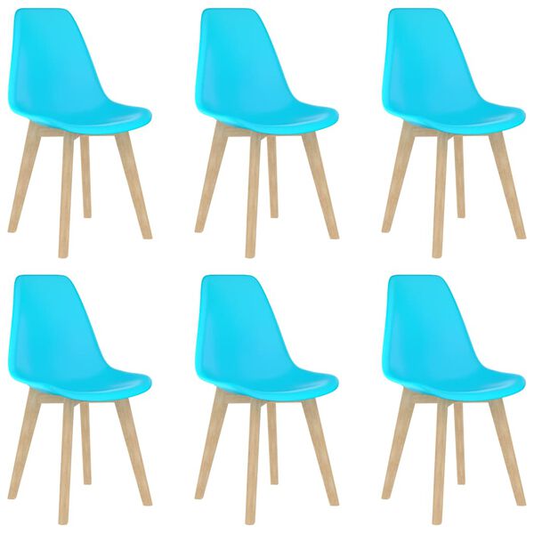 vidaXL Dining Chair Set of 6 Blue Polypropylene, Beechwood Ergonomic