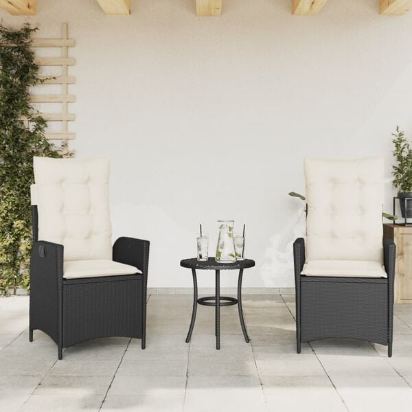 vidaXL Reclining Garden Chair Set of 2 Black PE Rattan