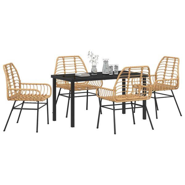 vidaXL Garden Dining Set 5 pcs Brown poly rattan