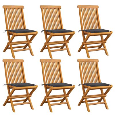 vidaXL Patio Chairs with Anthracite Cushions 6 pcs Solid Teak Wood