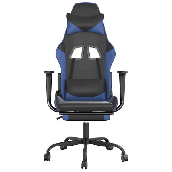 vidaXL Massage Gaming Chair with Footrest Black&Blue Faux Leather