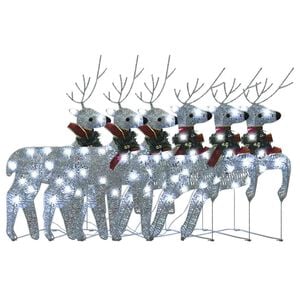 vidaXL Christmas Reindeer Set of 6 Silver Mesh, metal Medium