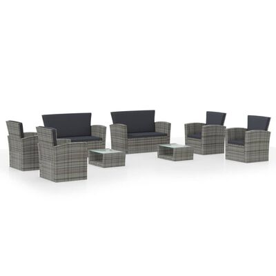 vidaXL 8 Piece Patio Lounge Set with Cushions Poly Rattan Gray