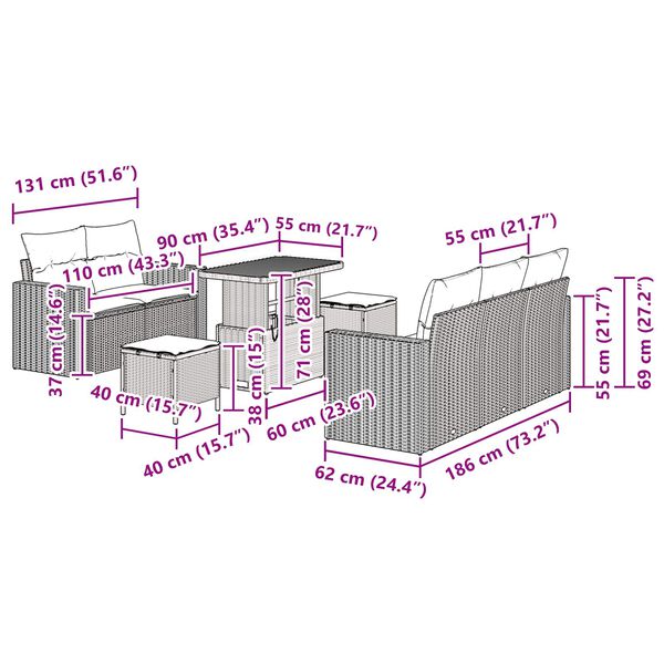 vidaXL Garden Sofa Set with Cushion 8 pcs Black Poly Rattan