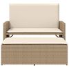 vidaXL Patio Bench with Cushions and Footstool Beige Poly Rattan