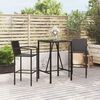 vidaXL Garden Bar Set Black PE rattan, powder-coated steel, tempered glass