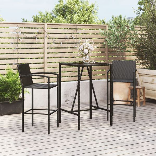 vidaXL Garden Bar Set Black PE rattan, powder-coated steel, tempered glass