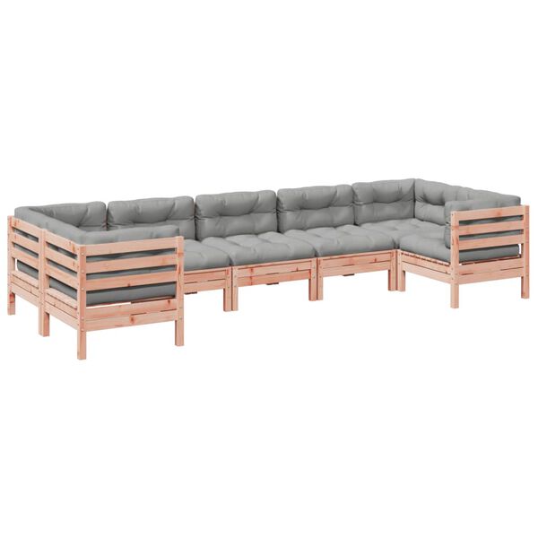 vidaXL Garden Sofa Set Natural wood, Grey cushions