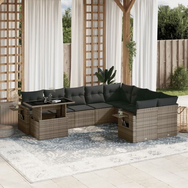vidaXL Garden Sofa Set Grey PE rattan 10 Piece Modular Garden Sofa Set