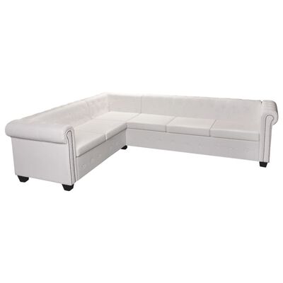 vidaXL Chesterfield Corner Sofa 6-Seater White Faux Leather