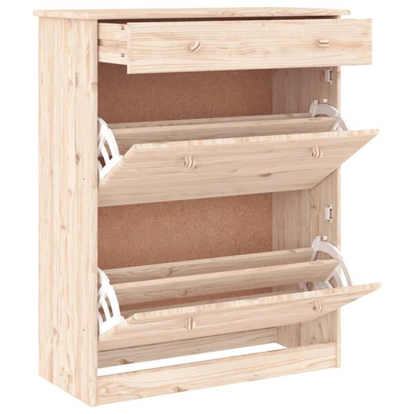 vidaXL Shoe Cabinet Natural Pine Solid Pine Wood Medium Shoe Cabinet