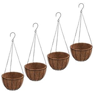 vidaXL Hanging Planter Black Steel with powder coating, Coconut fiber