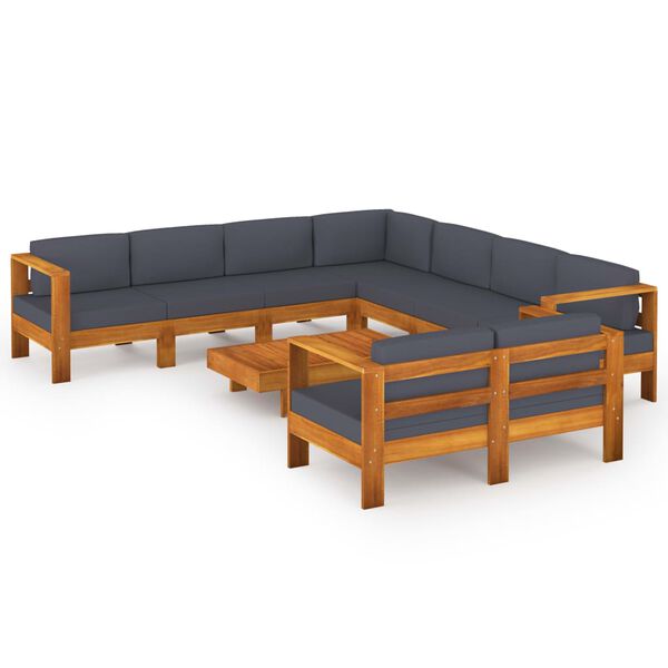 vidaXL Wooden Lounge Set Dark grey Solid acacia wood, polyester fabric