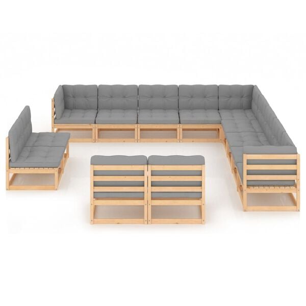 vidaXL Garden Lounge Set Pinewood and Grey Cushions