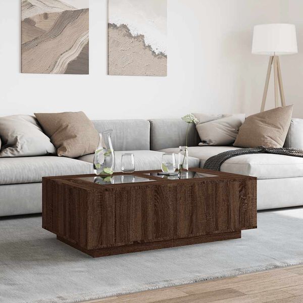vidaXL Coffee Table Brown oak Engineered wood, glass Medium Modern