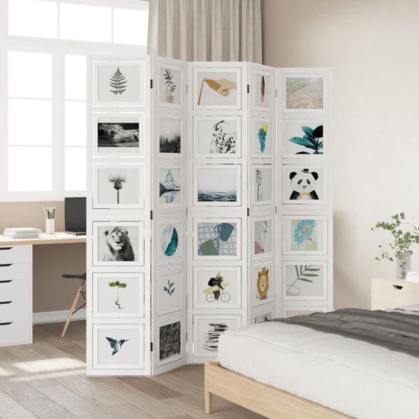 vidaXL Room Divider 5 Panels White Solid Wood Paulownia