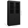 vidaXL Office Cabinet Black Steel, tempered glass 35.4x15.7x70.9 in