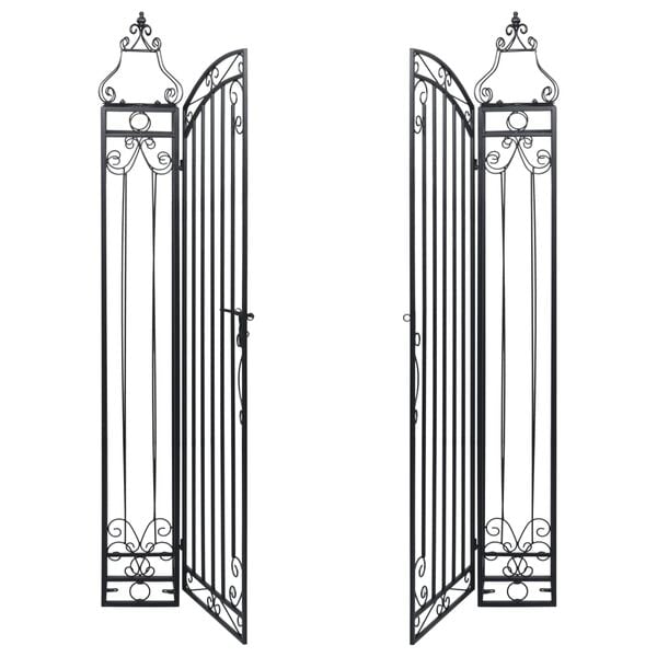 vidaXL Garden Gate Black Wrought Iron Large Durable Garden Gate