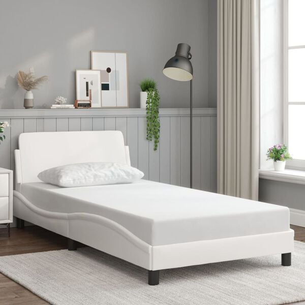 vidaXL Bed Frame White Faux leather, metal, plywood, engineered wood Twin